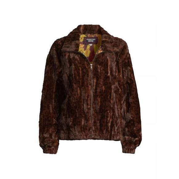 NEW JOHNNY WAS jaguar faux fur bomber jacket in brown / black - Picture 5 of 5